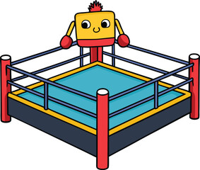 Colorful boxing ring 3d vector illustration. square platform for professional 