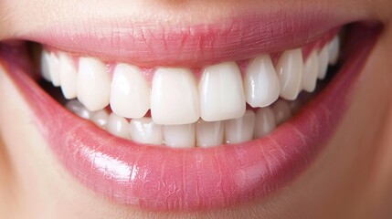 Radiant Smiles: Warm Close-Up of Smiling Teeth – Bright, Well-Aligned Teeth Glinting in Soft Light, Subtle Pink Gums Framing Each Tooth, and a Natural, Genuine Smile That Conveys Joy