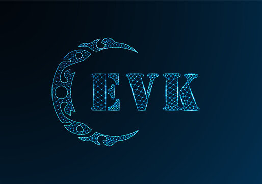 Low poly letter logo EVK design. EVK letter logo low poly vector design on blue color gradient background. EVK logo low poly design