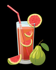 A vibrant and refreshing pink guava juice with ice and a slice of fruit - Vector Illustration