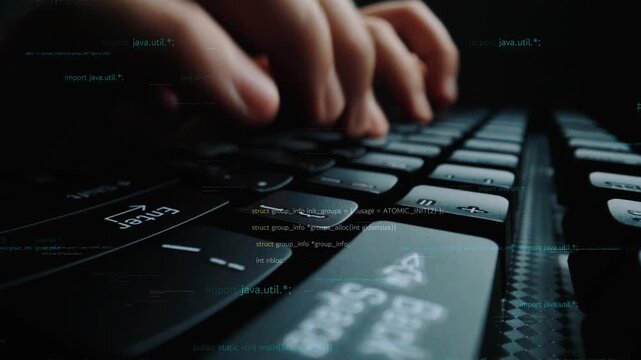 A close-up view of a hand typing on a keyboard surrounded by code graphics. This image captures the essence of software development and the digital workspace. Xenic