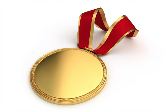 3D gold medal ribbon award, isolated on white background