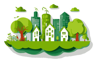 Fototapeta premium Vibrant Eco-Friendly Cityscape with Green Trees and Sustainable Buildings