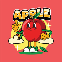 Cute red apple Fruit vintage character illustration