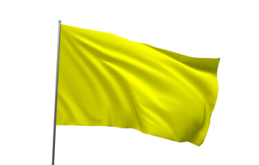 a solid yellow flag waving on a flagpole, isolated on a clean white background.