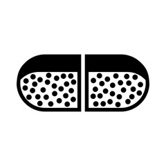 vector illustration of a closed capsule pill filled with particles, symbolizing medicine, healthcare, pharmacy, and treatment.