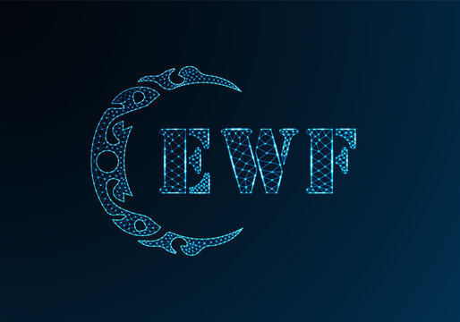 Low poly letter logo EWF design. EWF letter logo low poly vector design on blue color gradient background. EWF logo low poly design