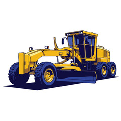Naklejka premium Yellow Motor Grader: Heavy Construction Equipment for Road Work and Land Leveling.