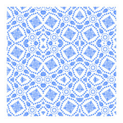 Intricate Blue and White Floral Pattern, Traditional Batik Inspired Design, Seamless Geometric Floral Tile