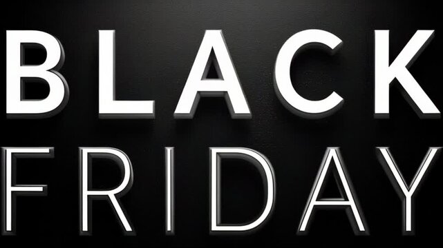 Black Friday sale advertisement with bold white text on a dark background. The design emphasizes discounts and promotions for shopping events.