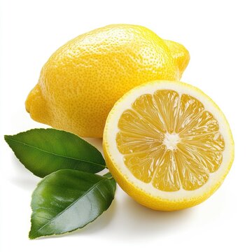 Fresh lemons with leaves on white (1)