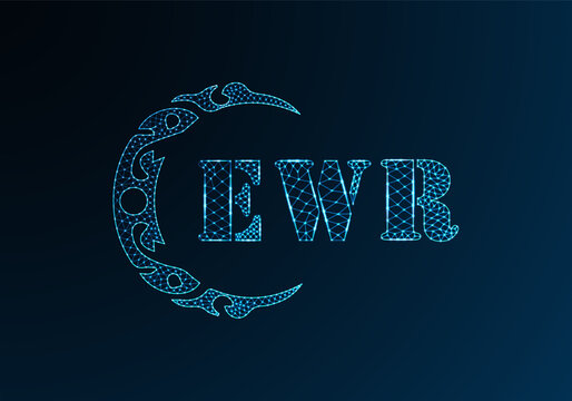 Low poly letter logo EWR design. EWR letter logo low poly vector design on blue color gradient background. EWR logo low poly design