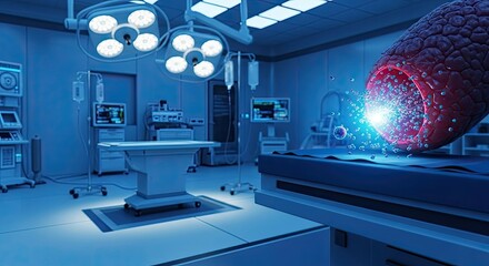 Futuristic operating room with advanced medical technology and equipment