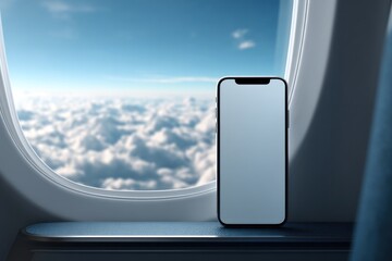 Obraz premium Smartphone on airplane window seat