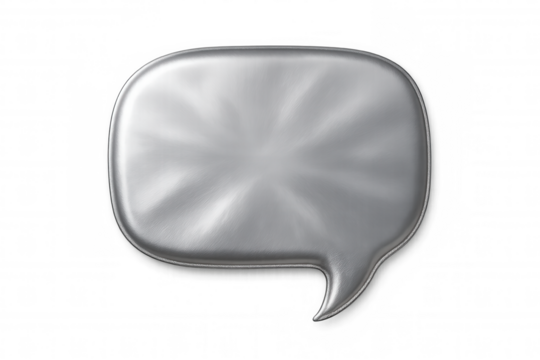 Metallic speech bubble glowing with radiant light, symbolizing dynamic communication against transparent backdrop