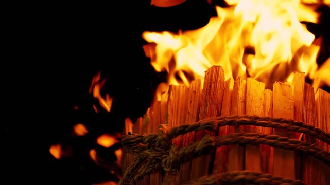 [Super Slow]Ancient Japanese Torch Festival Illuminating the Night with Raging Flames / Safeguarding Japan&rsquo;s Living Traditions as UNESCO Intangible Cultural Heritage
