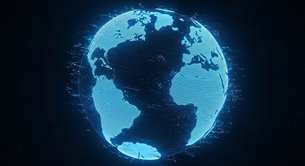 Digital World Globe of Earth on Dark Background