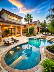 Fototapeta premium Large pool with a house in the background