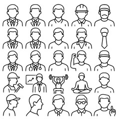 Worker icon set. Male Character Vector Illustration
