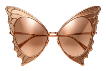 Pair of sunglasses with a butterfly design on the frame. 3d isolated illustration on transparent background