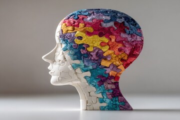 Colorful puzzle head profile