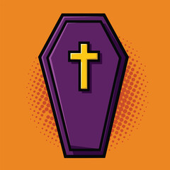 Obraz premium pop art halloween coffin vector symbol with flat cross design