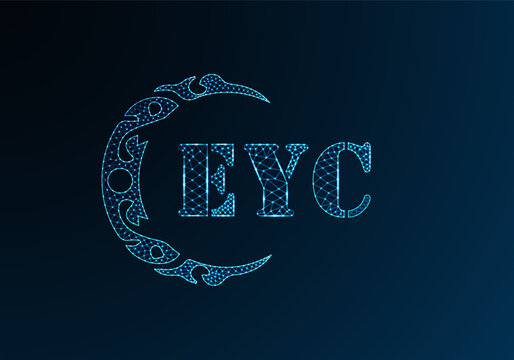 Low poly letter logo EYC design. EYC letter logo low poly vector design on blue color gradient background. EYC logo low poly design
