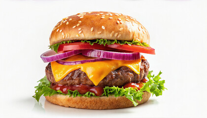 Beef Burger with vegetable in white background
