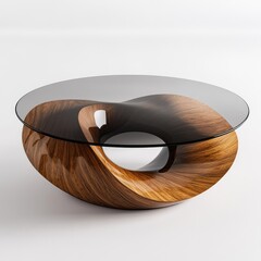 Modern, swirling coffee table with glass top