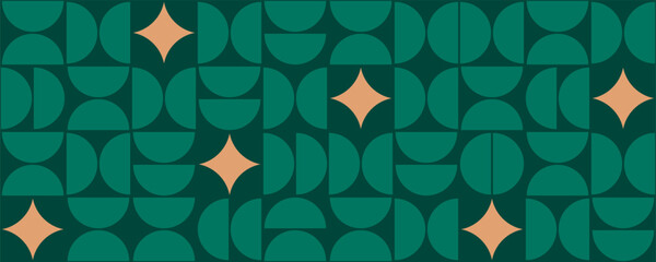 Christmas seamless pattern. Abstract Bauhaus seamless texture. Half circle shapes background. Xmas geometric simple art design bg. Green texture in Bauhaus style. Vintage mosaic vector illustration.