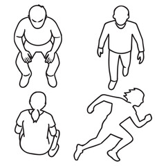 Set people outlines isolated on white background. Sitting, walking, running.vector