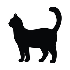 Black cat silhouette vector illustration of feline pet animal domestic mammal standing design graphic