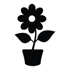 Black and white flower in pot vector illustration floral design gardening plant graphic icon symbol nature art