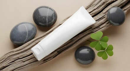Relaxing Spa Essentials Natural Skincare Cream on Serene Stones