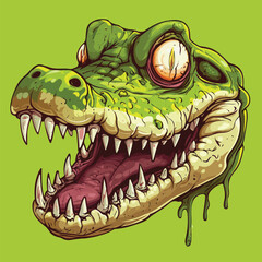 Aggressive Green Alligator Crocodile Head | Wild Reptile Vector Art