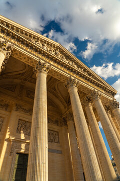 Low angle view of Panth&eacute;on in Paris with dramatic columns