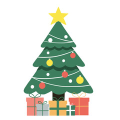 Christmas tree with gifts brings festive cheer. A truly festive holiday scene