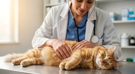 Cat Examined by Vet with Stethoscope