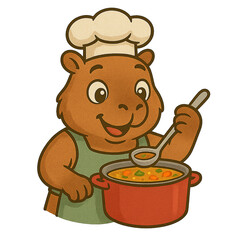 Cartoon Smiling Capybara Chef Cooking Delicious Soup Illustration Design