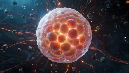 Cellular Structure with Surrounding Particles and Energy Flows