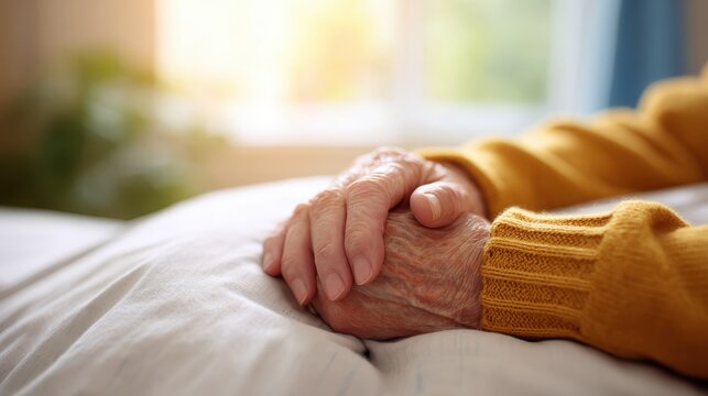 Caregiver or elderly care concept. A profession or trend of providing elderly care services. Assisting and taking care of bedridden patients or those with limited mobility.