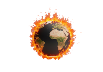 Isolated planet Earth surrounded by flames, conceptual global warming or climate change art