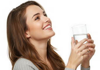 Attractive woman holding a glass of water isolated on transparent background