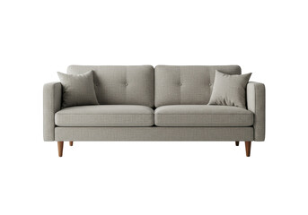 Isolated modern loveseat couch with pillows, cozy interior design, minimalist living room furniture