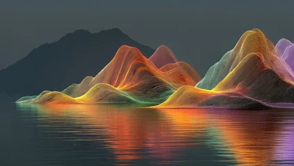 Wanddecoratie Reflectie Abstract landscape, vibrant colorful mountains reflected in water  © Studio
