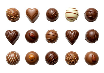 Assortment of gourmet chocolates isolated on transparent background