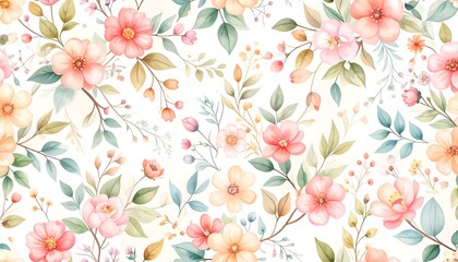 Watercolor floral background with pink blooms.
