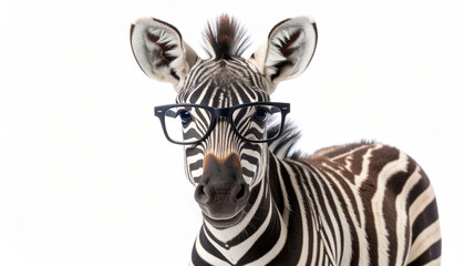 Smart zebra wearing glasses stares confidently, perfect for advertising, branding, and creative projects