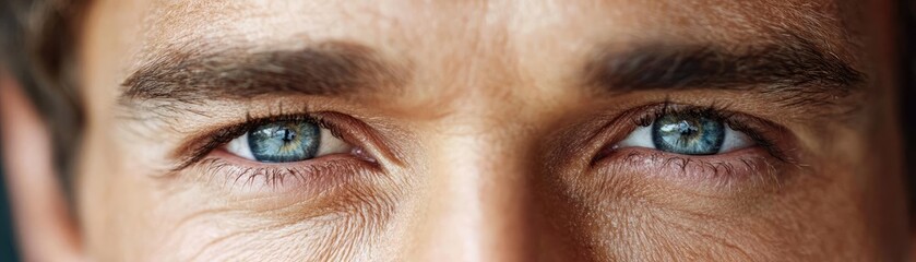 Obraz premium Eyelid swelling concept. Close-up of a man's captivating blue eyes with detailed expression.