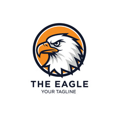 Powerful eagle head logo design, encircled in orange,  featuring sharp talons.